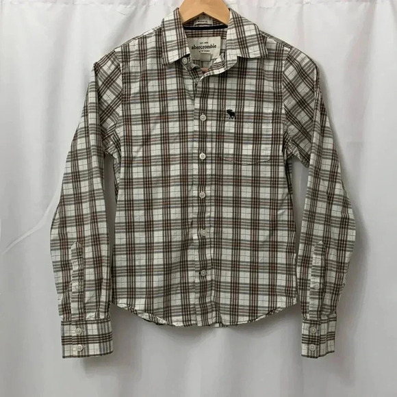 Boys Abercrombie Muscle Fit Long Sleeve Button Up Plaid Shirt Size Large EUC - Picture 2 of 9